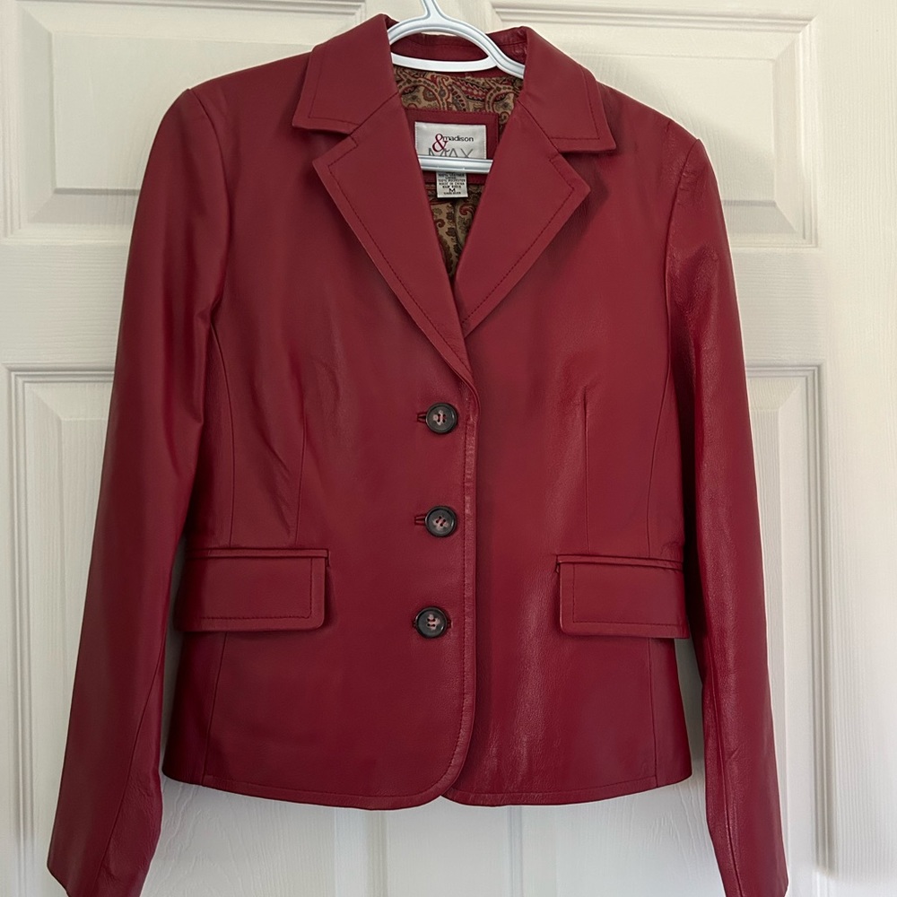 Madison & Max Red Leather Women’s Blazer Jacket Size Medium